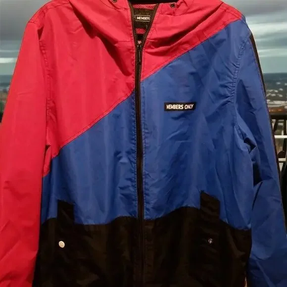 Members Only Men XL Tracksuit Color Block Lined Windbreaker Jacket Hood Vintage - Picture 1 of 16